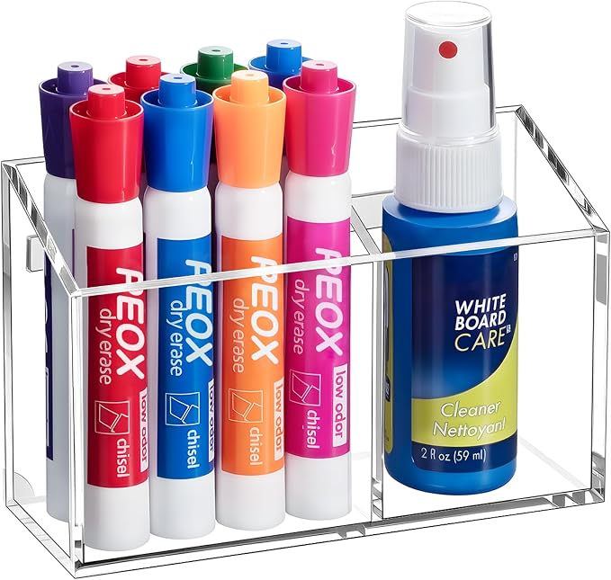 BEYGORM Magnetic Dry Erase Marker Holder for Whiteboard & Refrigerator | Non-slip Acrylic Pen Holder for Classroom, Fridge Magnet, Locker Organizer Accessories, Teacher & School Supplies(Clear)