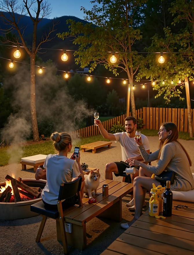 50FT(2x25FT) Solar String Lights Outdoor with Remote, Waterproof Dimmable 3 Modes Patio Lights with 20+2 LED G40 Bulbs for Cafe Bistro-Black