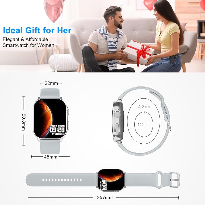 Smart Watch, 2.01" AMOLED Curved HD Full Touch Screen, Compatible with iOS & Android for Daily Workout Business Gift, Fitness Tracker with 24/7 Heart Rate/Sleep Monitor, IP68 Waterproof Watch Gray
