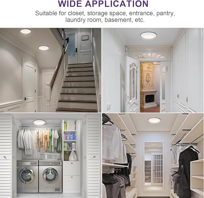 4 Inch Motion Sensor Ceiling Light, 10W 650LM, 60s Timeout, 120V LED Disk Lights, CRI90+, ETL Certified, Non-dimmable, Wet Location - Closets, Hallway, Entryway, Stairs, 4 Pack