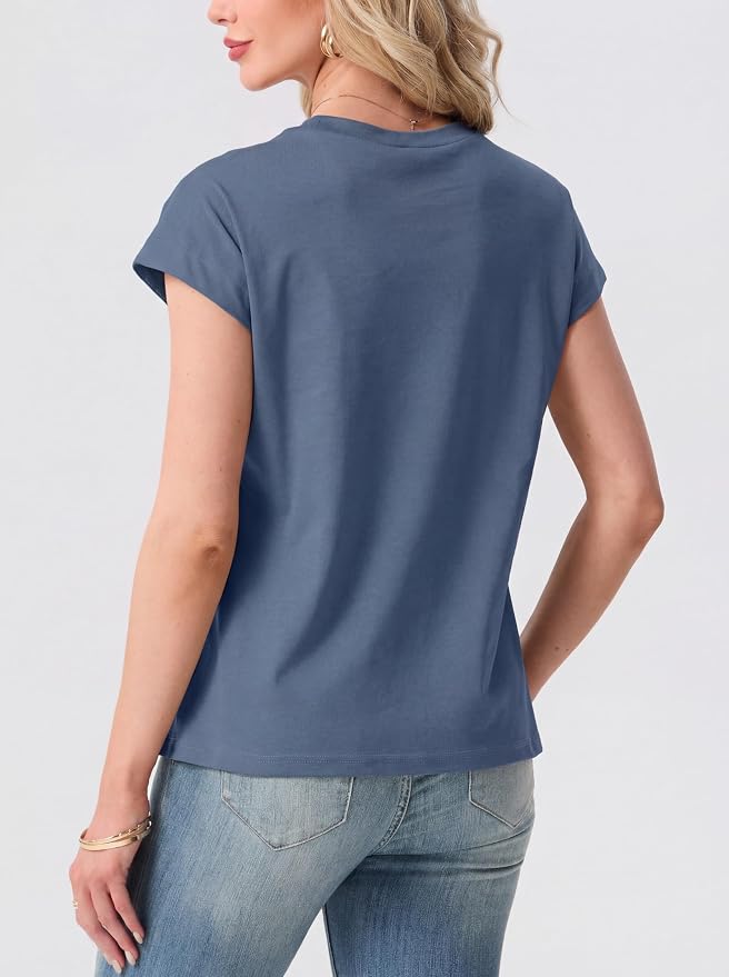 GRECERELLE Womens Summer Tops Cap Sleeve Crew Neck Basic T-Shirt | Everyday Casual Wear, Layering Friendly, Wrinkle-Resistant, Business Casual Ready, Lightweight & Packable, Capsule Wardrobe