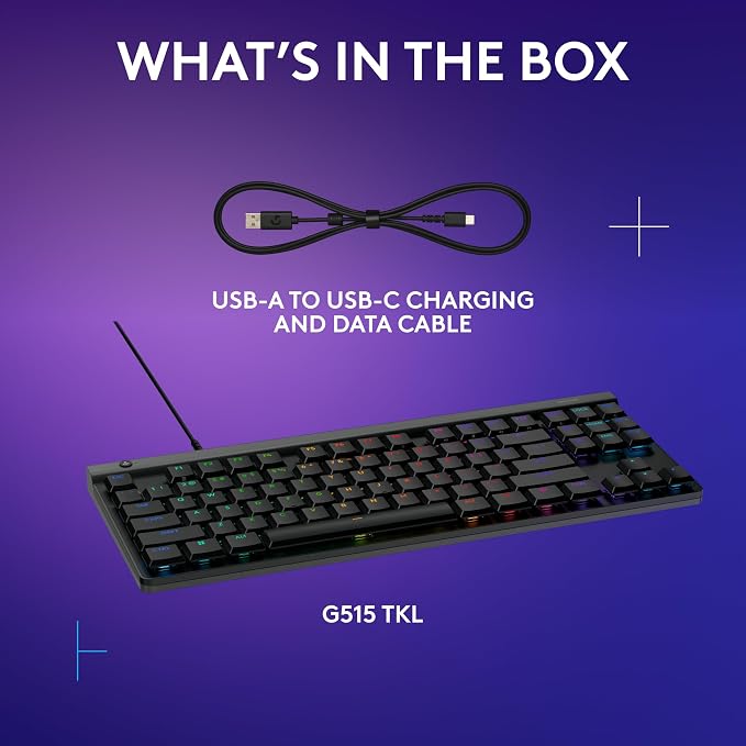 Logitech G515 TKL Gaming Keyboard (Tactile) - Black | Fully customizable, double-shot PBT keycaps, brown switches