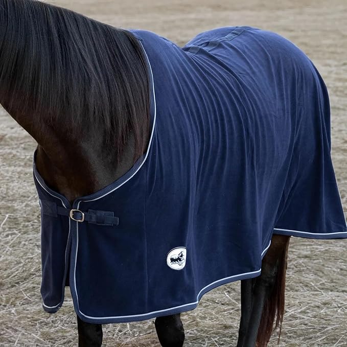 Jeffers Equine Elite Fleece Horse Cooler Blanket, 81 Inch – Soft, Adjustable Fit, Lightweight, Easy Care, Moisture Wicking Cooling Sheet with Surcingle for Post Exercise, Travel for Horses – Navy