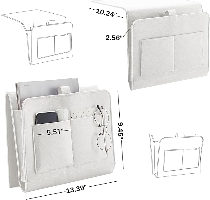 YOUDENOVA Bedside Caddy, Bedside Storage Caddy, Bedside Organizer for Dorm Room, Bunk Bed, Beige