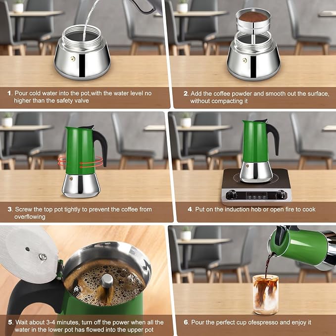 9 Cup Stovetop Espresso Maker Stainless Steel Moka Pot Stove Top Percolator Italian Coffee Makers Capable Mocha Greca Machine Cafe Classic Induction Cookers for Home and Camping 450ml 15oz
