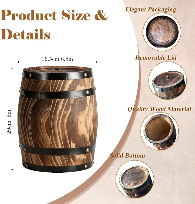 4Pcs Ippoulas Wooden Wine Barrel Planters 8" x 6.5" - Set of Rustic Wood Vases for Flowers, Centerpieces Decor | Wine Barrel Wedding, Party, Home Decoration