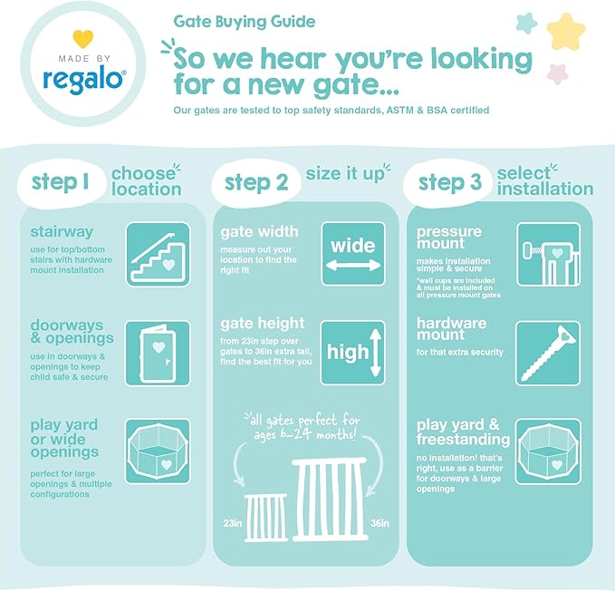 Regalo Safety 29-49" Easy Step Extra Wide Baby Gate for Doorways & Bottom of Stairs, Pressure Mounted Safety Gate with Door for Babies, Toddlers & Pets, White