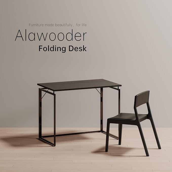 alawooder 39.4" Folding Desk: No Assembly, Wood Top for Small Spaces | 39.4 in dual-monitor workspace, holds 150 lbs, folds flat to 2.3 in, splash-proof top, home office or gaming