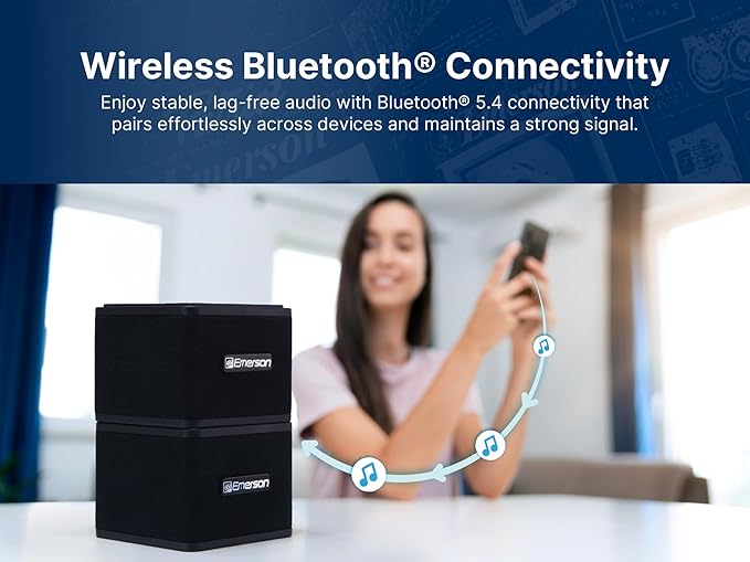 Emerson EAS-3006-BK Sound Blox – Wireless Magnetic Stackable Bluetooth Speakers, Instant Connect, Multi-Room Audio, USB-C Charging, Built-in Subwoofer