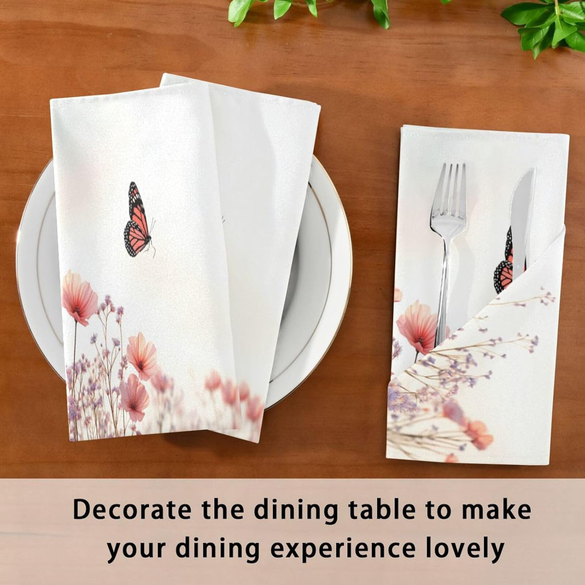 Blueangle Pink Wild Flowers Cloth Napkins, Set of 1,20x20 Inch Heavy Duty Fabric for Holiday Parties & Dinner Table Decor(7)