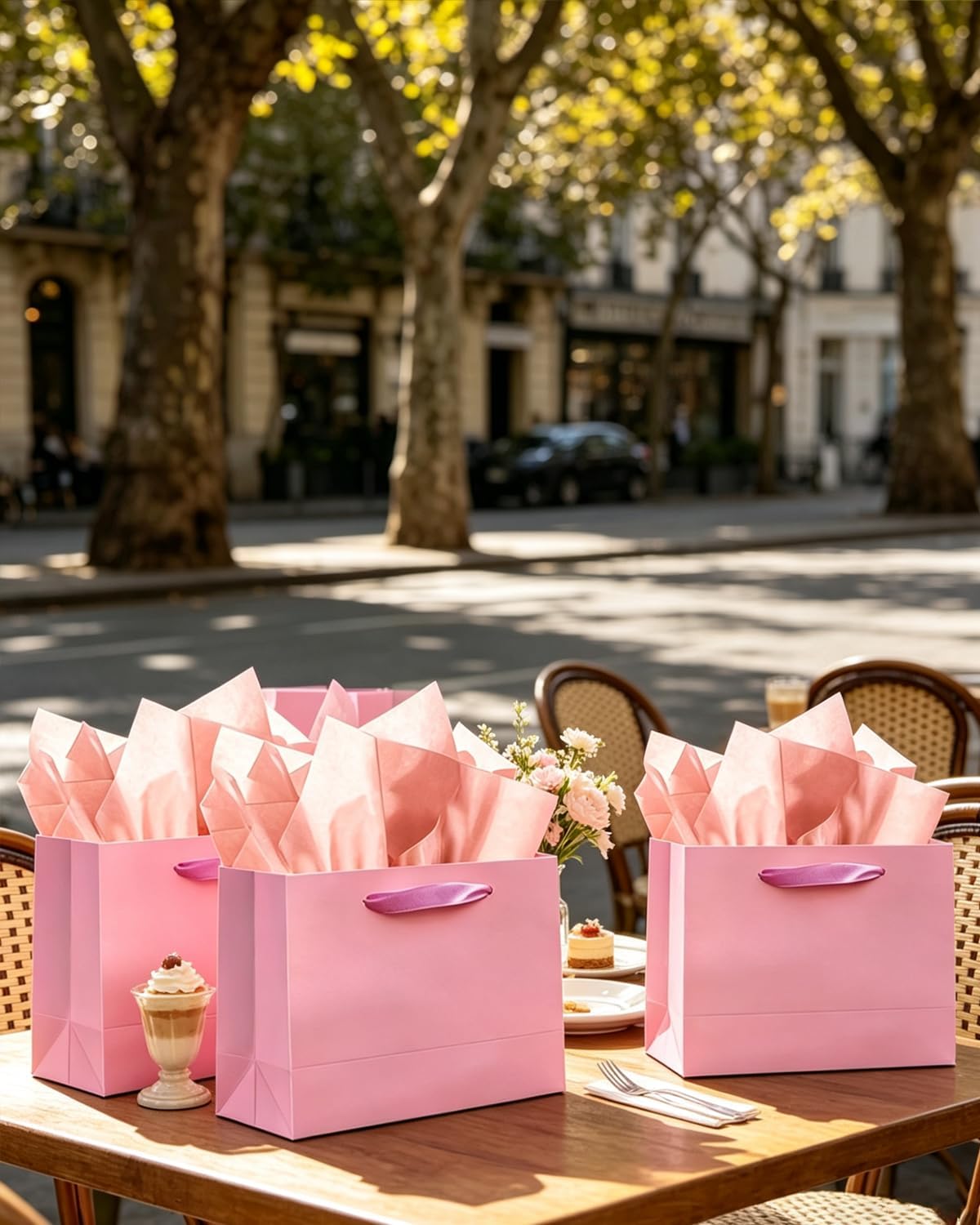 Pink Gift Bags, Medium Size, 9.6"x7.9"x4.3", 24PCS
