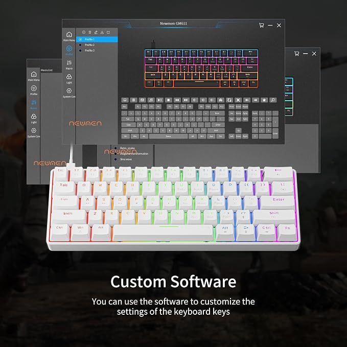 Newmen GM611 Mechanical Keyboard,LEDBacklit Wired Gaming Keyboard RedSwitch | Compact Portable,Mini 61 Keys,LED Backlit,60 Percent Mechanical Keyboard,White Keycaps,Windows Laptop PC,Linear Red Switches
