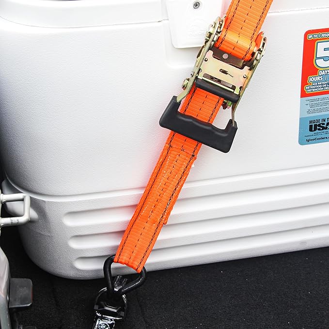 HFS(R) 4PC 1-1/2" x 15 ft Heavy Duty Ratchet Cargo Tie Down Straps 3000lbs Dual J-Hooks Orange