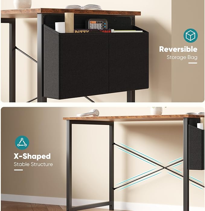 OLIXIS Small Computer Desk, 31 Inch Gaming Desks for Home Office | Writing Study Craft Work Table, Computer Workstation for Bedroom Small Spaces with Storage Bag, Rustic Brown