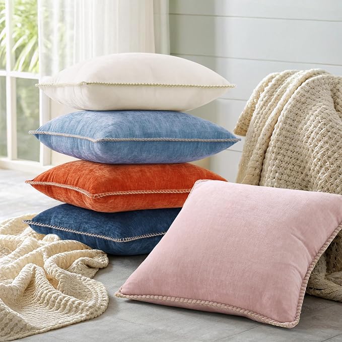 decorUhome Soft Chenille Throw Pillow Covers 26x26 Set of 2 Poseidon | Fall Textured Decorative Throw Pillow Cases Stitched Edge Modern Farmhouse Luxury Boho Velvet for Couch Sofa Bed Home Decor