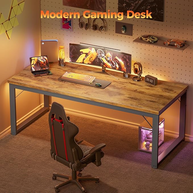 Mericonia 40 Inch Computer Desk, 1" Thick Small Office Table, Brown | Modern Simple Style, Heavy Duty Industrial Frame, Small Study & Writing Table for Home Bedroom Work