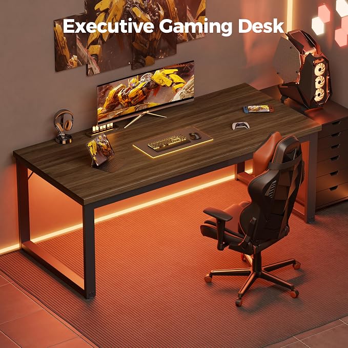 Mericonia 40 Inch Computer Desk, 1.2" Thick Small Office Table, Walnut | Modern Simple Style, Heavy Duty Industrial Frame, Small Study & Writing Table for Home Bedroom Work