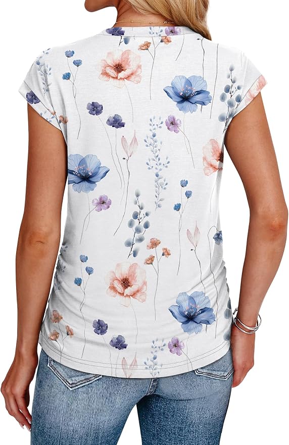 Sampeel Womens Summer Tops Trendy 2026 Ruched Cap Short Sleeve Tshirts Shirts Crew Neck T Shirts Fashion