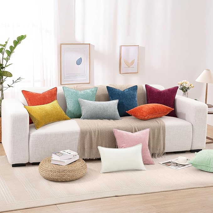 decorUhome Chenille Blush Pink Velvet Throw Pillow Covers 26x26 Set of 2 | Fall Soft Euro Sham Couch Decorative Modern Farmhouse Pillow Cases with Elegant Design for Sofa Bed Living Room Home Decor