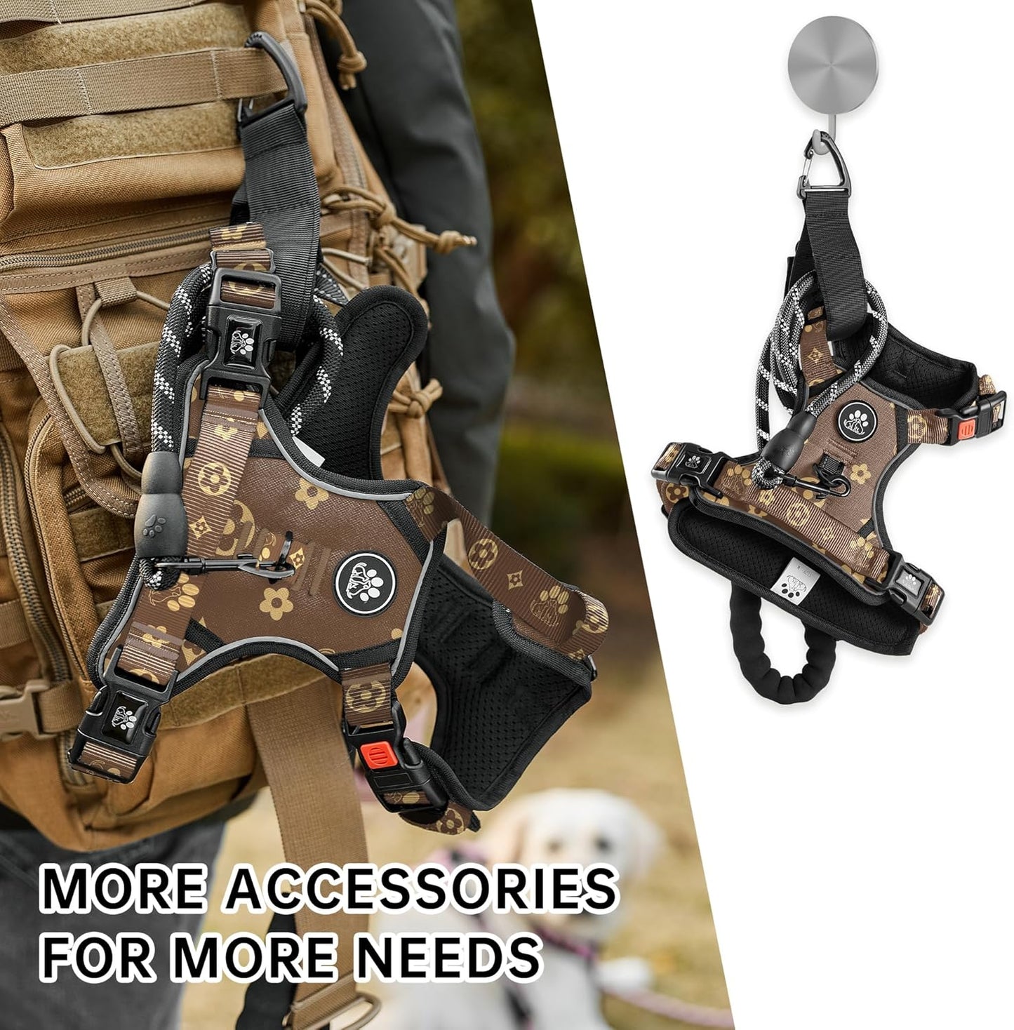 NESTROAD No Pull Dog Harness,Adjustable Oxford Dog Vest Harness with Leash,Reflective No-Choke Pet Harness with Easy Control Soft Handle for Large Dogs(X-Large,Dark Brown)