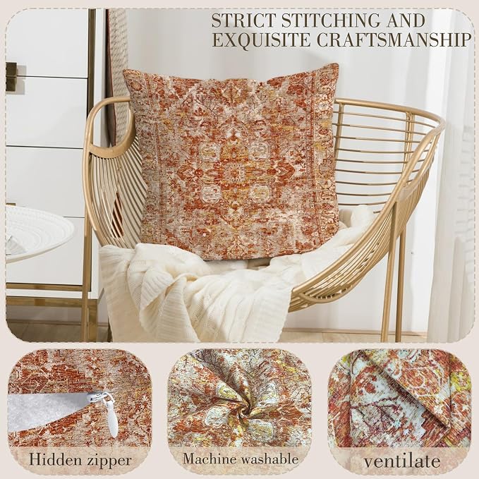 Boho Throw Pillow Covers 24x24 inch Set of 2,Boho Vintage Carpet Pattern Antique Ethnic Decor Double Sided Pattern Cushion Cover Soft Pillow Case Living Sofa Room Bed Square Pillow Cover
