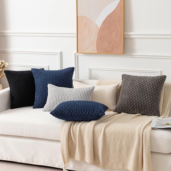 Kevin Textile Soft Corduroy 12"x20" Lumbar Pillow Cover 1 Pack, Light Grey | Boho Stripe Plush Corduroy Decorative Oblong Cushion Cover Modern Farmhouse Home Decor for Sofa Couch Bed Chair
