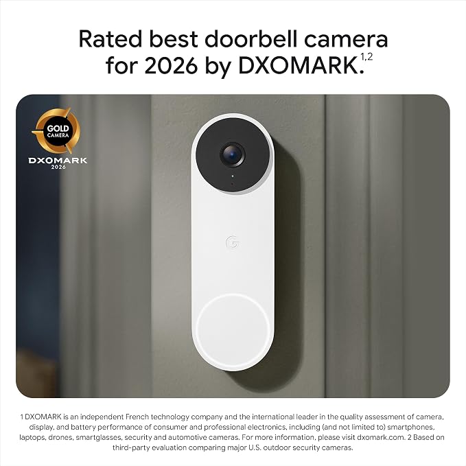 Google Nest Doorbell (Wired, 3rd Gen) - 2K Video, Live View - 2025 - Snow | Video doorbell, 2K HDR, intelligent alerts, color night vision, 2-way audio, works with Google Home & Gemini