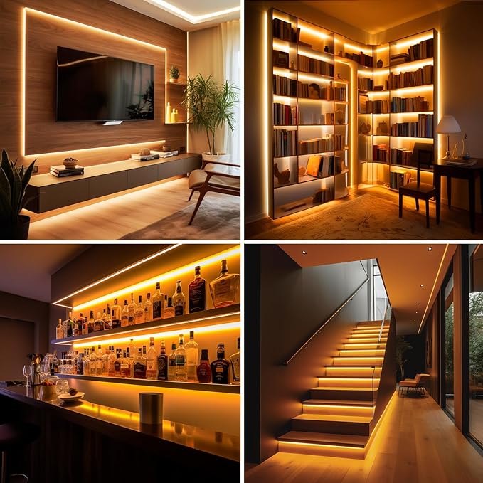 AUZIWECOB LED Strip Lights 9.84ft, Warm White 2700K LED Light Strip, DC24V Tape Light, CRI93+, Bluetooth App Control, Dimmable LED Strips for Bedroom,Cabinet,Living Room.