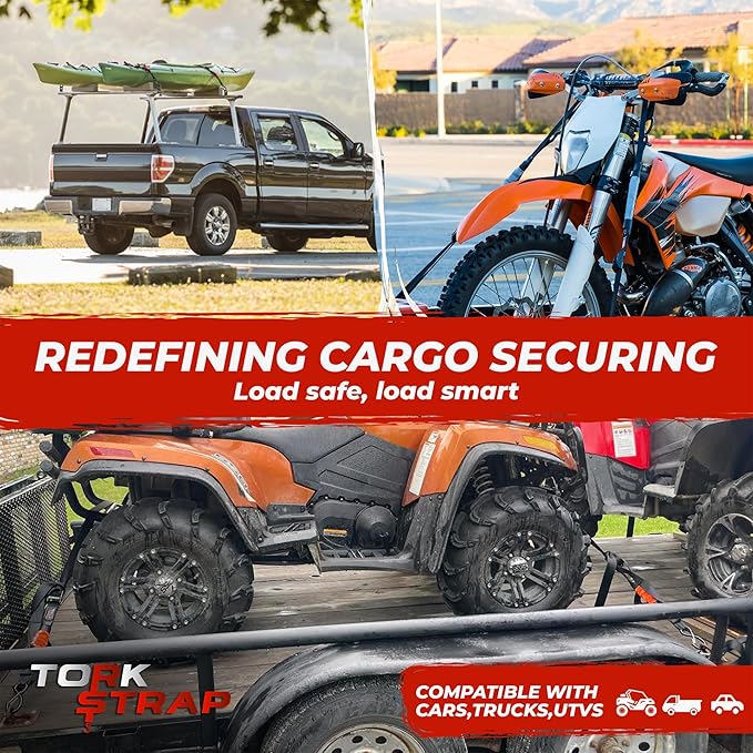 TorkStrap M500 Bundle | 14' x 1'' Spring Loaded Tie Down Straps with Carry Bag - 1,500LB Max Load - Just Pull Alternative to Ratchet Straps - Integrated Soft Loops (2-Pack)