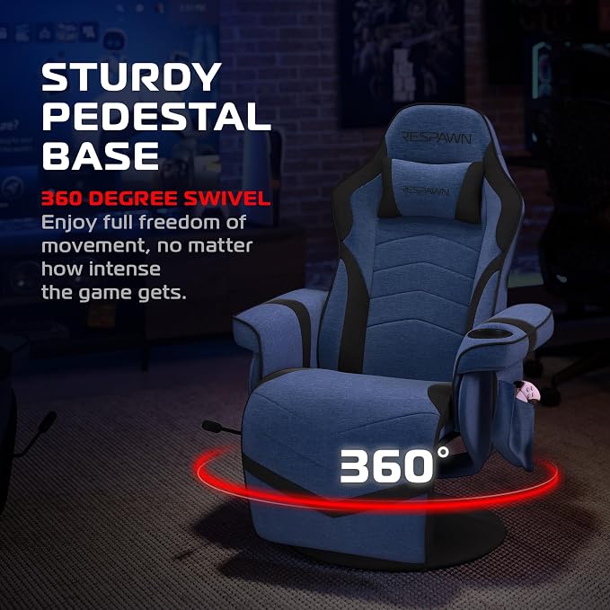 Respawn 900 Gaming Recliner Chair with Footrest, Cup Holder and Swivel | Ergonomic gaming recliner with footrest, cup holder, lumbar support, 135° recline & 360° swivel for console gaming