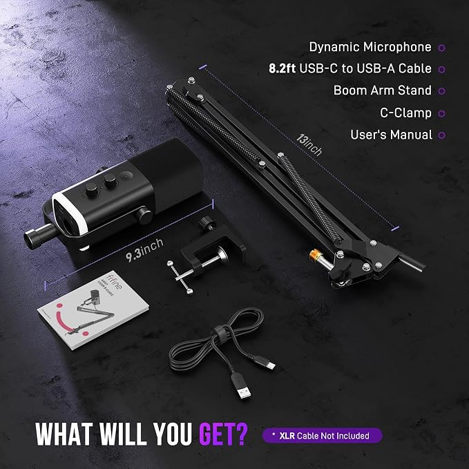 FIFINE AmpliGame AM8T XLR/USB Gaming Microphone Set, Dynamic PC Mic | Streaming RGB Mic Kit with Boom Arm Stand, Mute Button, Headphones Jack, for Podcasting Recording Vocal Voice-Over