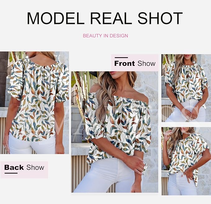 EVALESS Womens Tops Off The Shoulder Blouses for Women Dressy Casual Cute Puff Sleeve T Shirts Fashion 2026