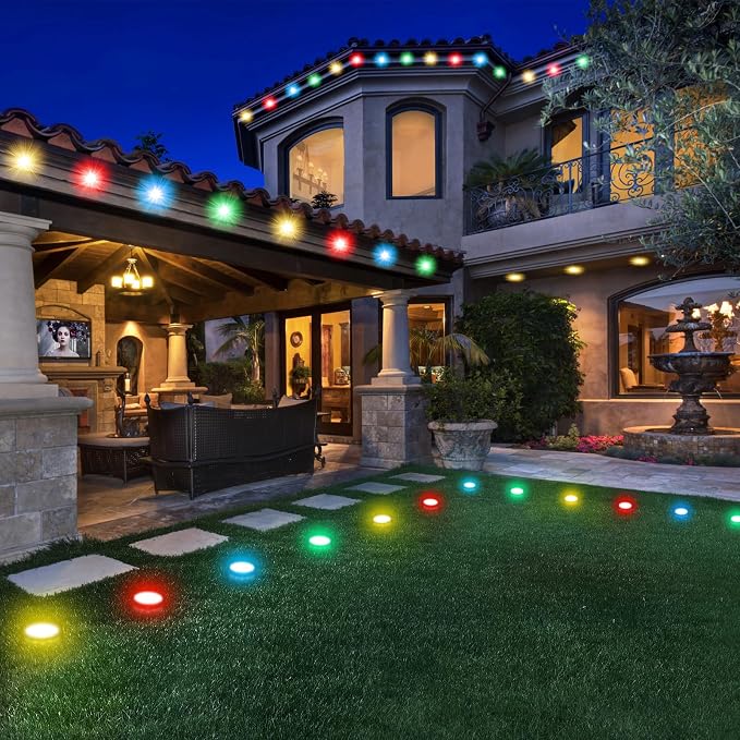 150 FT 2-in-1 Eaves & Ground Stakes LED String Lights, Outdoor RGB Light with App & Remote Control for House, Garden, and Landscape, Waterproof Smart Color-Changing Lighting for Holiday Everyday Decor