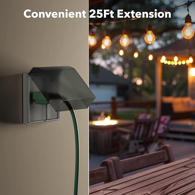 BN-LINK 25Ft Outdoor Extension Cord with 3 Outlets, 2-Pack, 16/3 SJTW, 13-Amp Power Cord for Lighting, Landscaping & Holiday Decorations, Grounded, ETL Listed