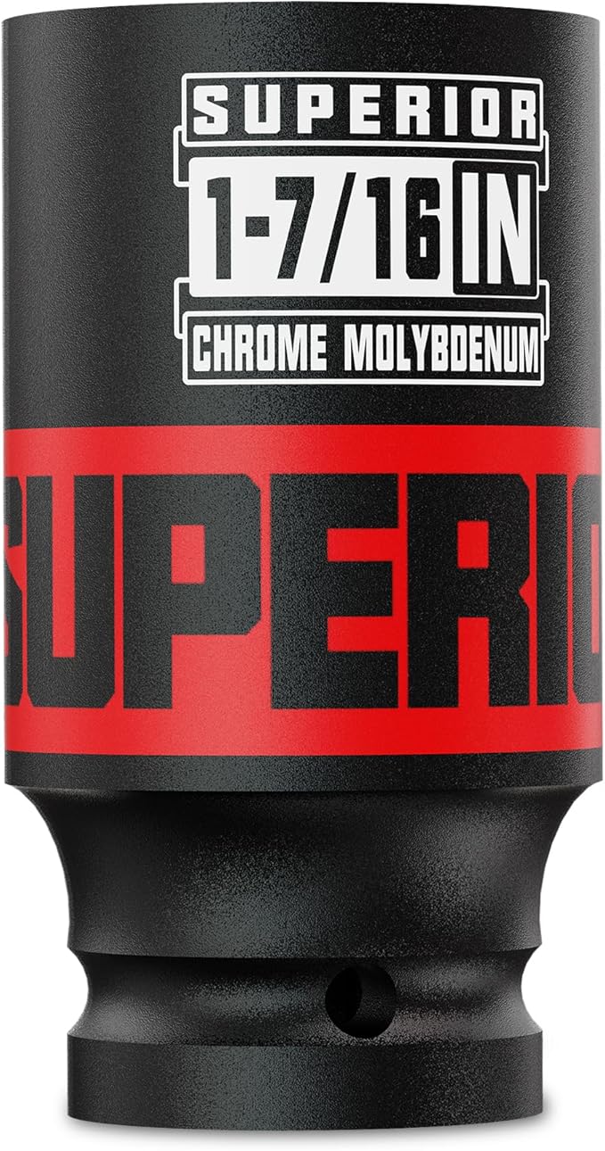 1/2" Drive Impact Socket, 1-7/16 Inch Deep Socket, SAE, 6 Point, CR-MO, for Automotive Maintaince Truck Tires Jumbo Fasteners