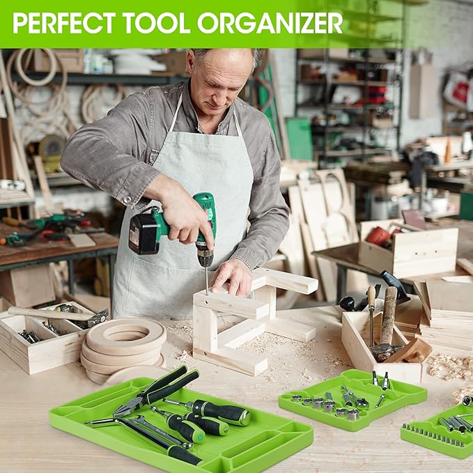DURATECH Flexible Tool Tray, Silicone Tool Holder for Mechanics Storage, Heat and Chemical Resistant Organizer for Automotive, Industry and Household(3pack Green)