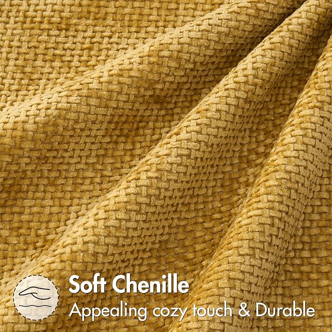 MIULEE Decorative Couch Throw Pillow Covers 22x22 in Mustard Yellow 2 Pack | Modern Boho Accent, Soft Chenille Pillow Covers, Farmhouse Cushion Cases for Home Decor Bed Sofa Living Room