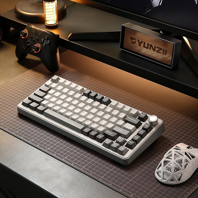 YUNZII B75 PRO 75% Wireless Mechanical Keyboard (Grey, Cocoa Cream V2) | Hot Swap Keyboard with Knob, Gasket Mount, Creamy Pre-lubed Switch for Smooth Typing, BT/USB-C/2.4G, for Gaming