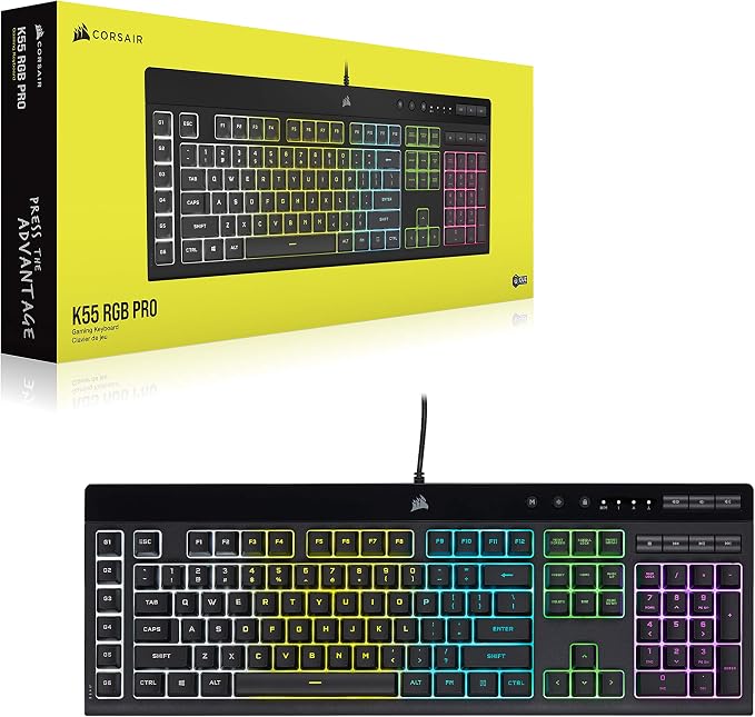 Corsair K55 RGB PRO Membrane Wired Gaming Keyboard – IP42 Dust and Spill-Resistant – 6 Macro Keys with Elgato Integration – iCUE Compatible – QWERTY NA – PC, Mac, Xbox – Black