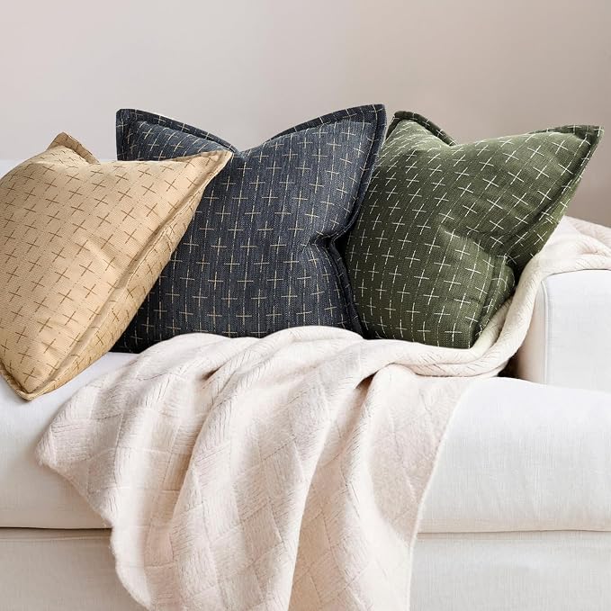 12x20 Pillow Covers Set of 2 Soft Polyester Textured Pillow Covers with Stylish Flange Edge Cozy Farmhouse Throw Pillows for Couch Bed Sofa Living Room