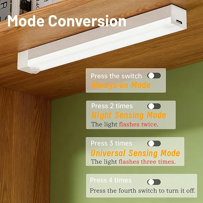 6 Pack Under Cabinet Light,Motion Sensor LED Lights with Magnetic 8 inch,Rechargeable Indoor Wireless Closet Lights for,Kitchen,Stairs Cabinet
