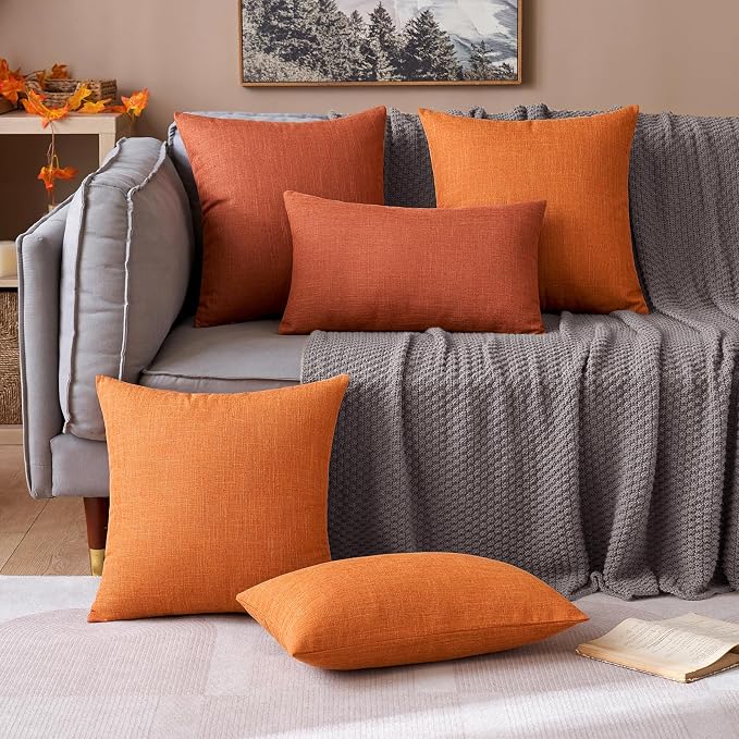 MIULEE Pack of 2 Decorative Linen Burlap Textured Pillow Covers Fall Farmhouse Boho Accent Pillowcases for Sofa Car Couch Bedroom Living Room Decor 20x20 Inch Rust