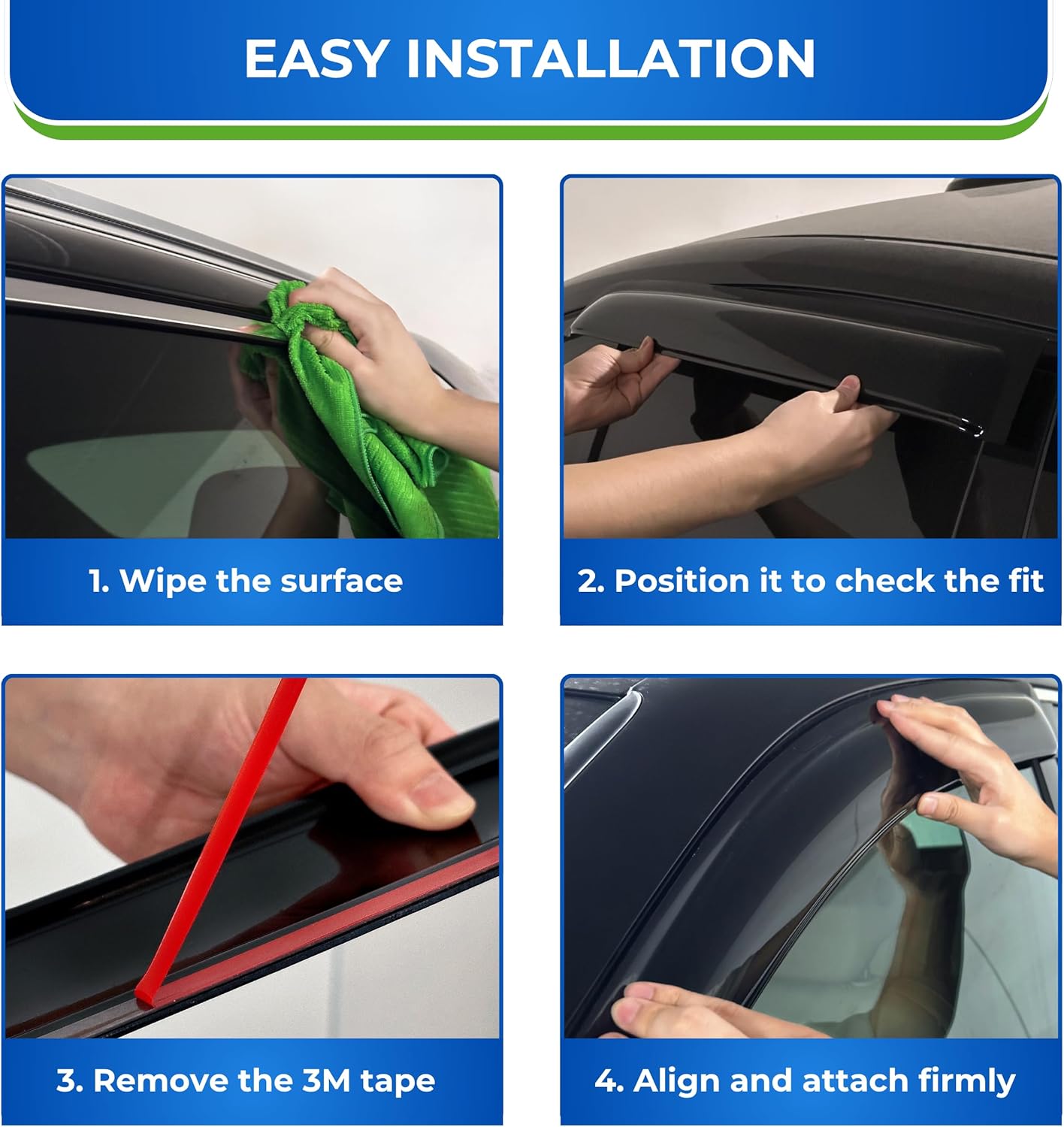 KPY Window Visor Compatible with Dodge Durango 2011-2024, 4PC Rain Guard Side Window Vent Deflectors Tape-On Mugen Style, 2011 2012 2013 2014 2015 2016 2017 2018 2019 2020 2021 2022 2023 2024
