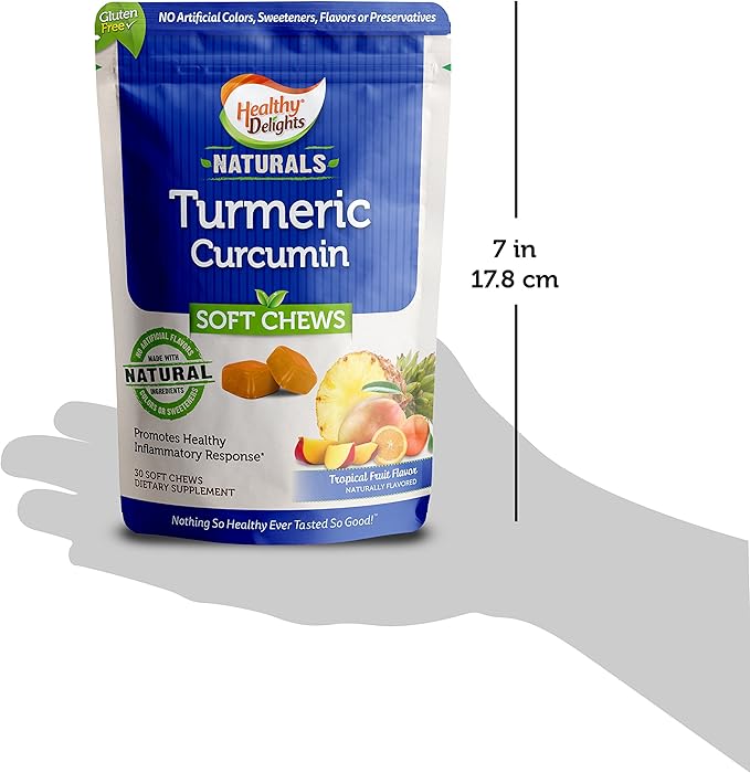 Healthy Delights Naturals, Turmeric Curcumin Soft Chews, Promotes Healthy Inflammatory Response, Delicious Tropical Fruit Flavor, 30 Count