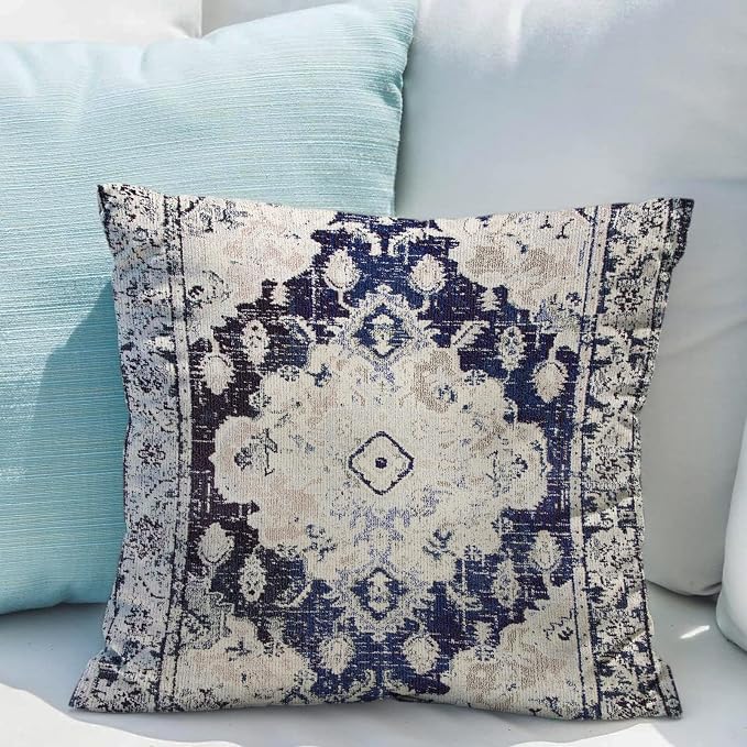 Snycler Boho Throw Pillow Covers 20x20 inch Set of 2 Boho Rug Carpet Double Sided Pattern Cotton Soft Pillow Case Cushion Cover Pillowcase for Couch Sofa Bed Decorative (Navy Blue)