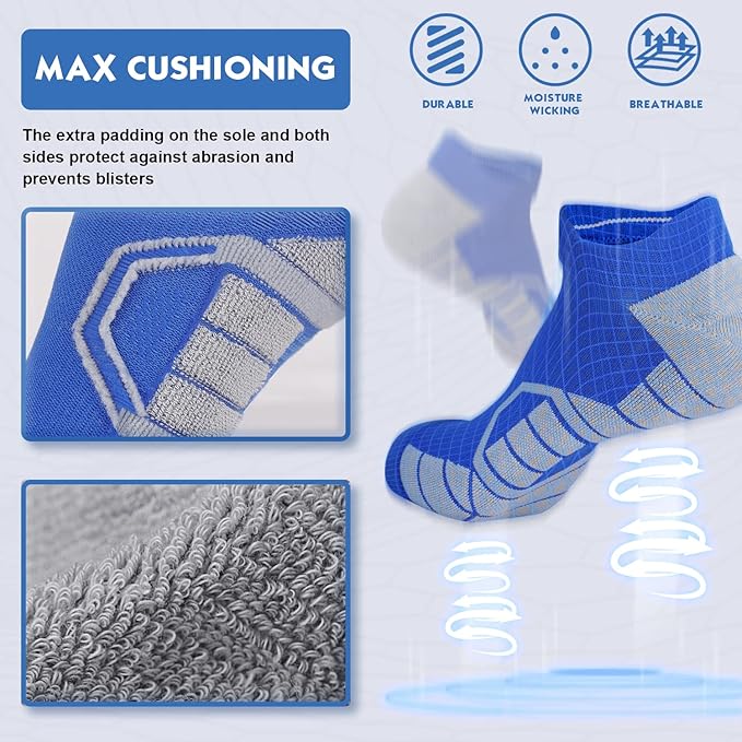 Hylaea Athletic Running Socks Cushion Padded Moisture Wicking Low Cut