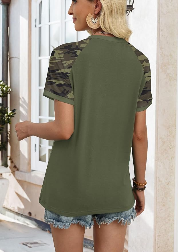 WIHOLL Womens Summer Tops Color Block Short Sleeve Raglan Shirts Spring Fashion Clothes Vacation Outfits