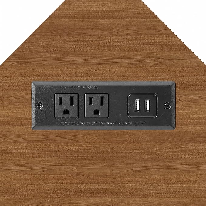 VECELO Corner Desk, Triangle Computer Desk for Small Space with Charging Station and Keyboard Tray, Corner Makeup Table with Storage Shelves for Home Office Bedroom, 41x30, Light Walnut