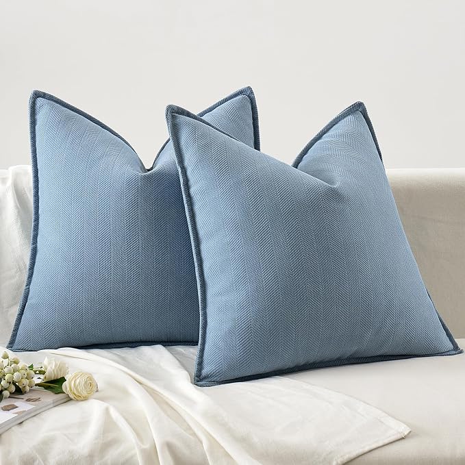 MIULEE Pack of 2 Light Blue Euro Shams Chenille Pillow Covers 22x22 Inch | Decorative Soft Couch Throw Pillows,Farmhouse Cushion Covers,Elegant Design for Sofa,Bed,Living Room,Summer Decor