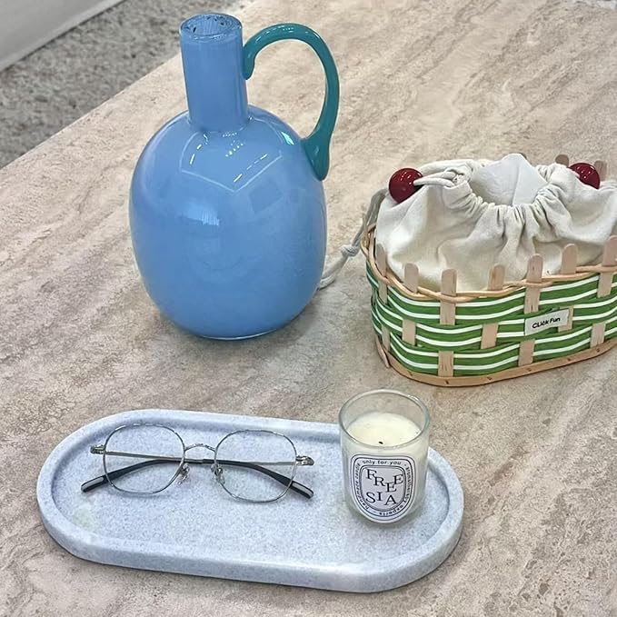Marble Vanity Tray Organizer - 9.8"x5" Italy Natural Stone Decorative Tray,Jewelry, Perfume & Candle Display Tray,Bathroom Vanity, Dresser Top, Nightstand Decor